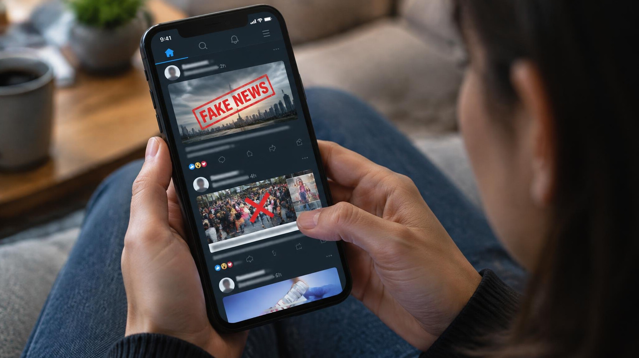 fake news on smartphone screen